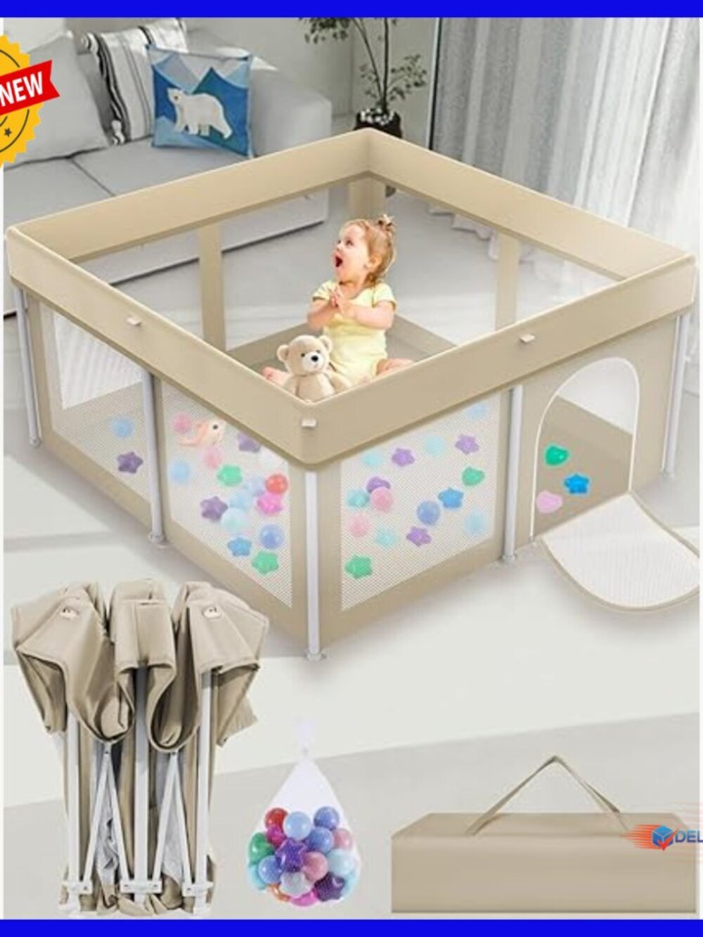 Foldable 50x50 Playpen with Mesh, Portable Activity Center for Toddlers